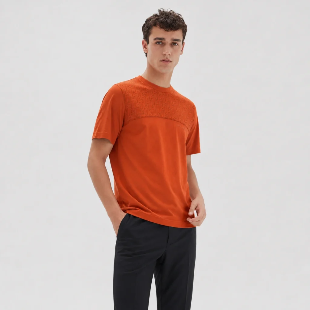 Karl Lagerfeld Luxury Rust Tee – Embossed KL Monogram Pattern