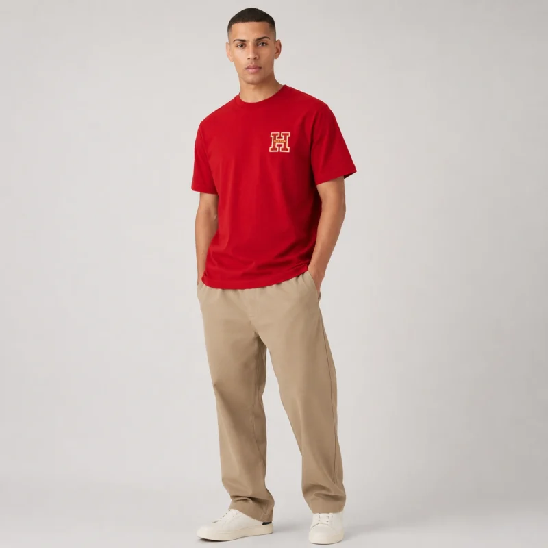 Tommy Hilfiger Arizona Red Cotton Regular Fit Embroidered T-Shirt