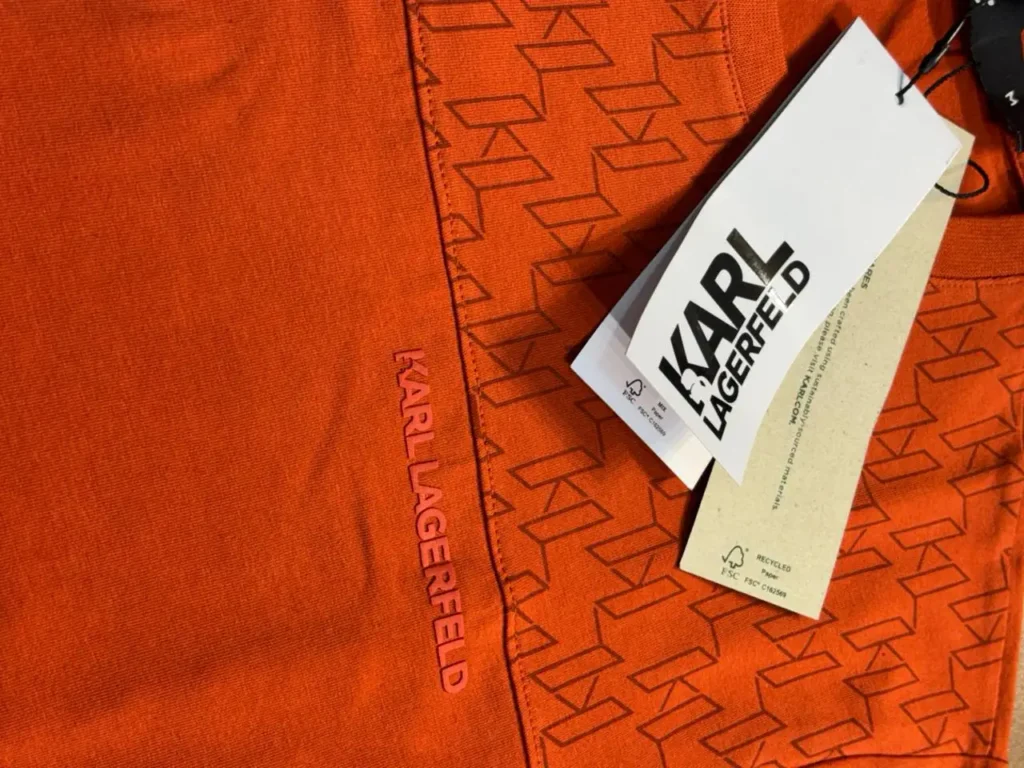 Karl Lagerfeld Luxury Rust Tee – Embossed KL Monogram Pattern